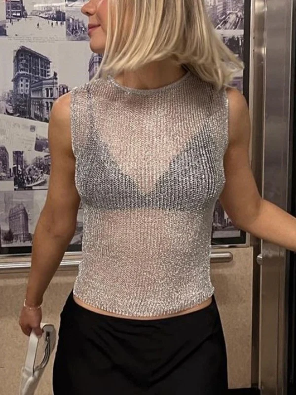 Semi Sheer Metallic Tank Top - Image 12