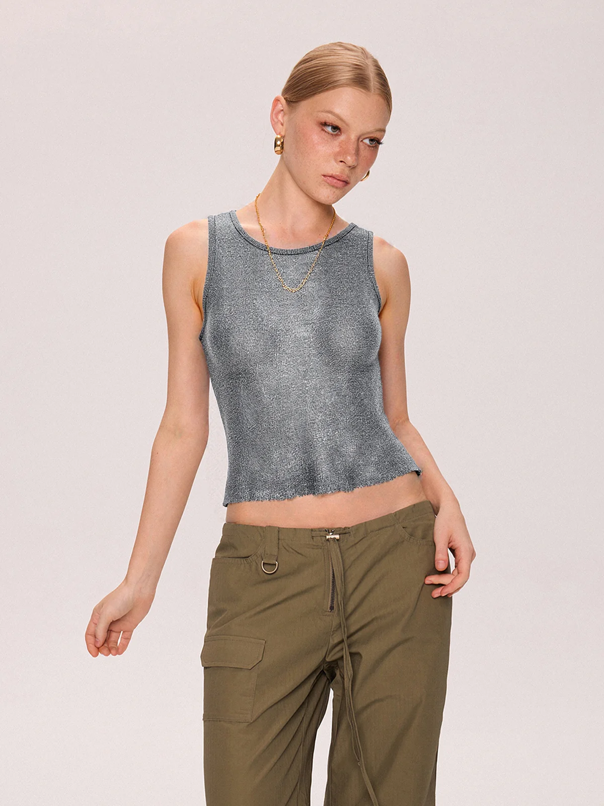 Semi Sheer Metallic Tank Top - Image 2
