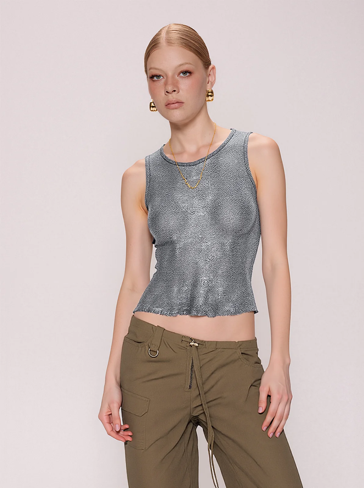 Semi Sheer Metallic Tank Top - Image 4