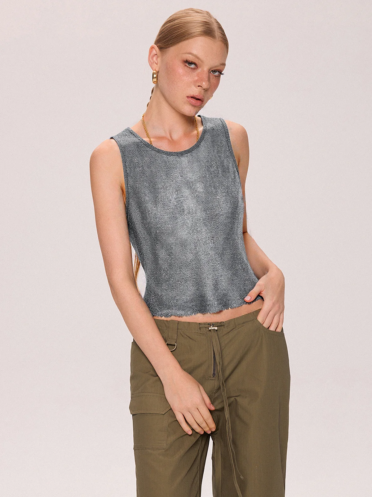 Semi Sheer Metallic Tank Top - Image 6