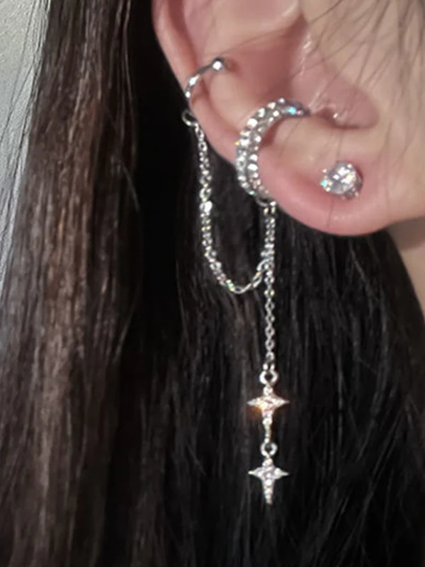 Shiny Star Pendant Chain Link Cuff Earring - Image 3