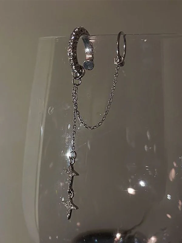 Shiny Star Pendant Chain Link Cuff Earring - Image 4
