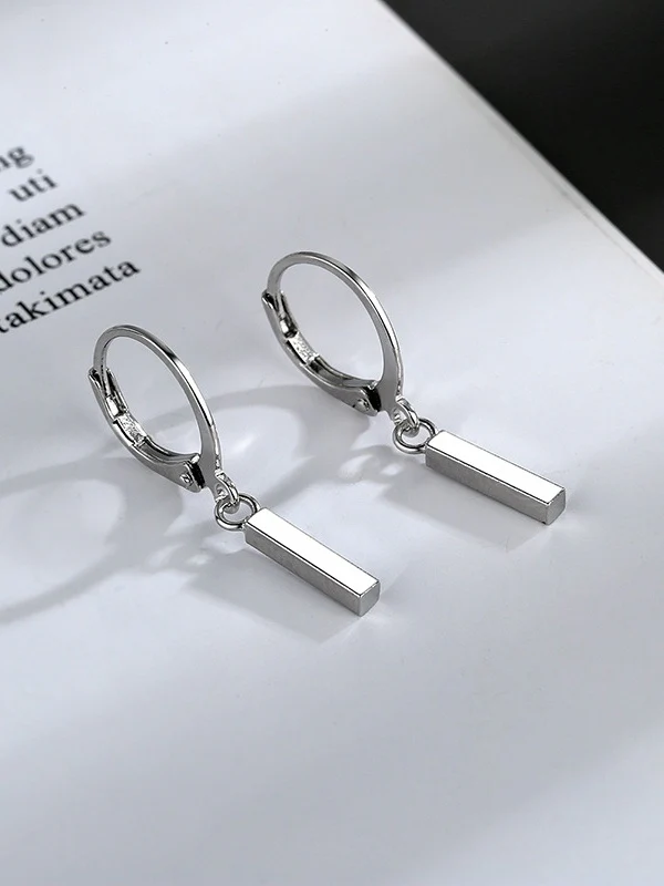 Silver Geometric Drop Earring - Image 2