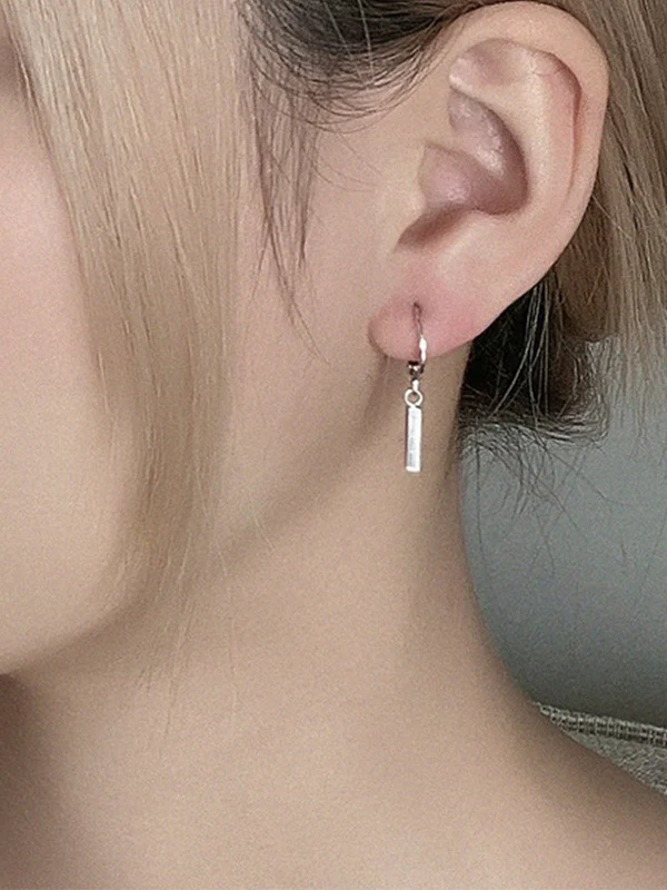 Silver Geometric Drop Earring - Image 4