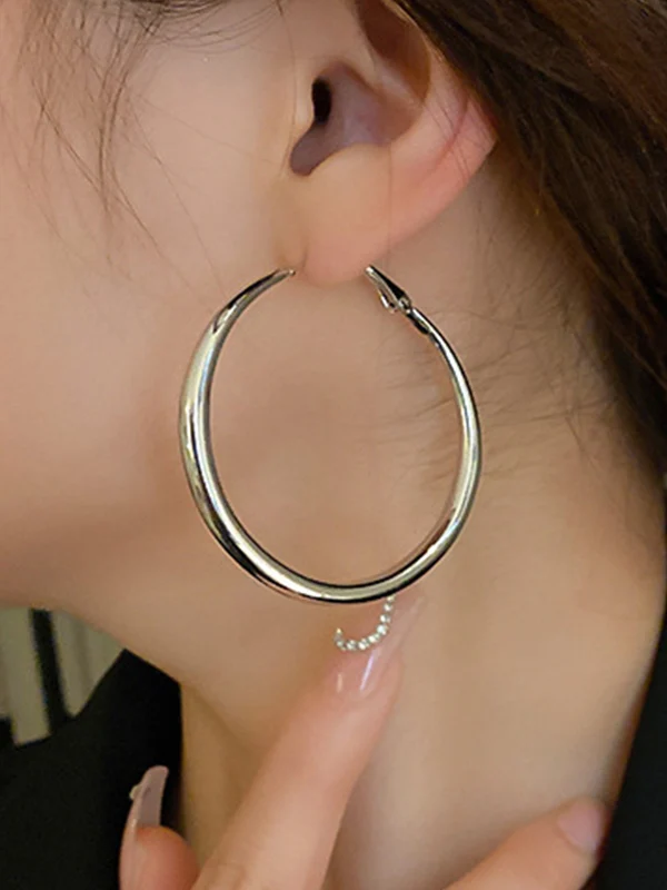 Silver Medium Hoop Earrings - Image 3