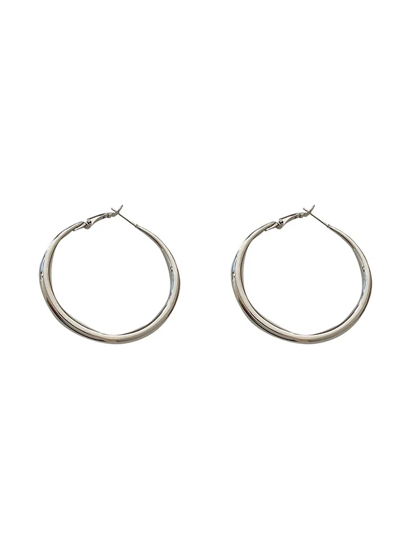 Silver Medium Hoop Earrings - Image 5