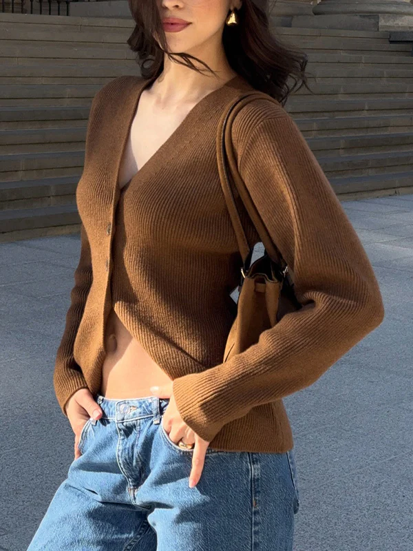 Single-Button Placket Cardigan - Image 4