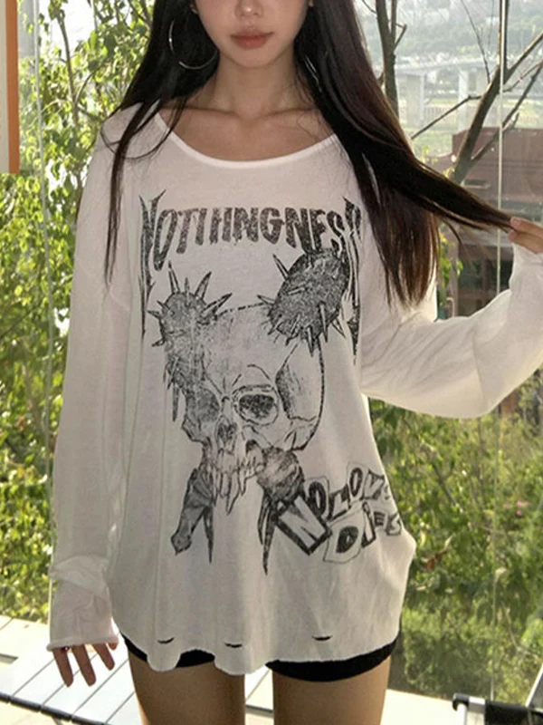Skull Headline Pattern Print Long Sleeve - Image 2