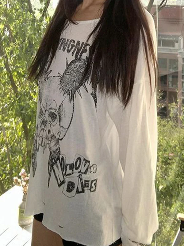 Skull Headline Pattern Print Long Sleeve - Image 3