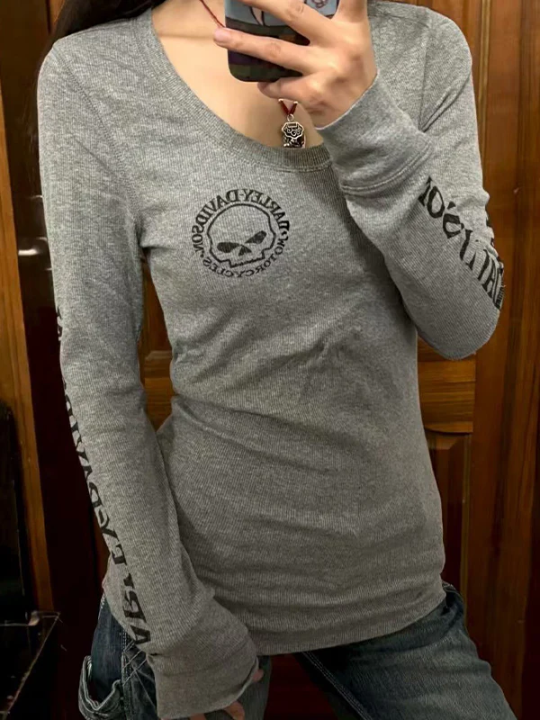 Skull Headline Pattern Print Sweaters - Image 2