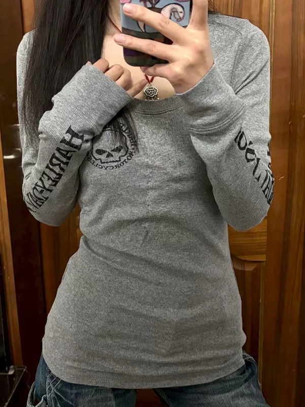 Skull Headline Pattern Print Sweaters - Image 3