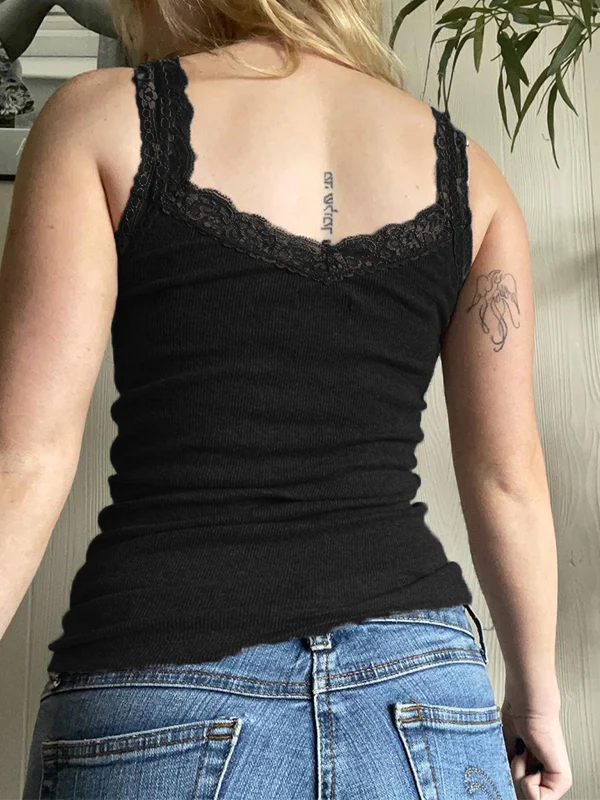 Skull Print Lace Trim Tank Top - Image 11
