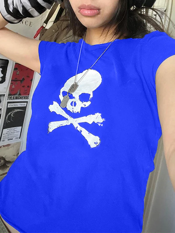 Skull Print Short Sleeve Y2K Crop Top - Image 18