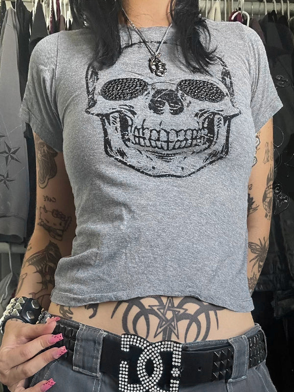 Skull Rhinestone Print Short Sleeve Tee - Image 8