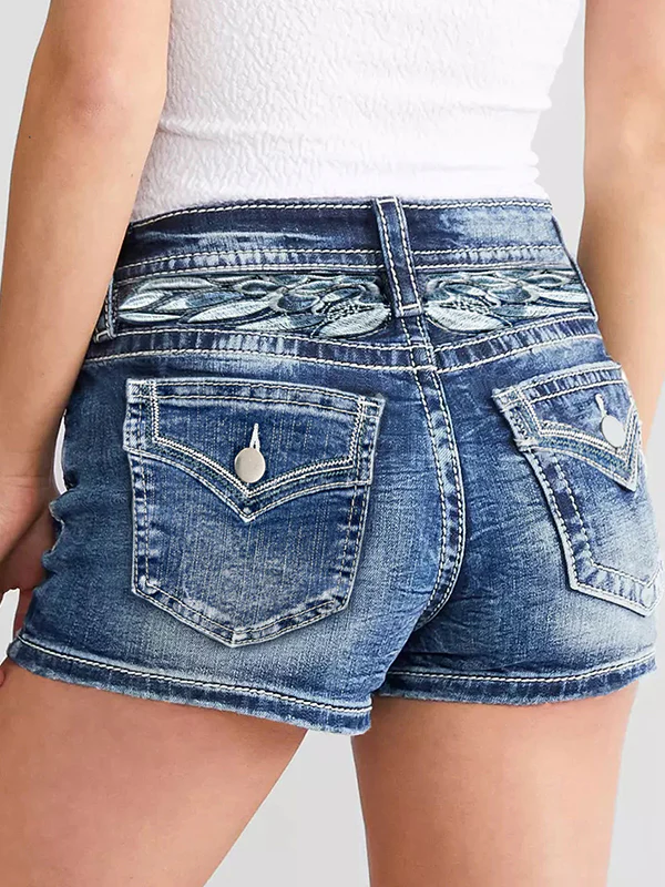 Slim Fit Embroidery Denim Shorts - Image 3