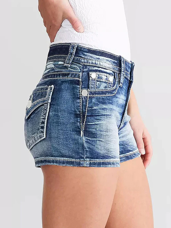 Slim Fit Embroidery Denim Shorts - Image 6
