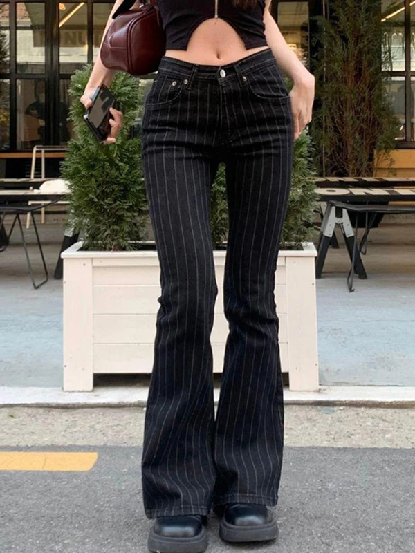 Slim Fit Stripe Flare Jeans - Image 2