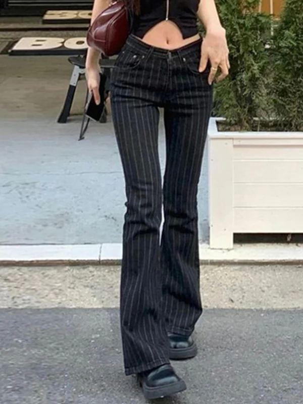 Slim Fit Stripe Flare Jeans - Image 3