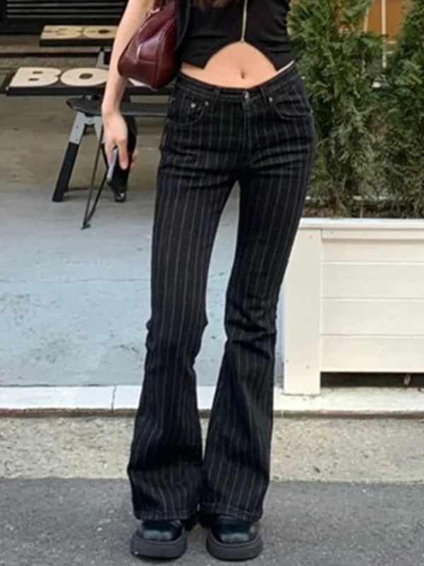 Slim Fit Stripe Flare Jeans - Image 4