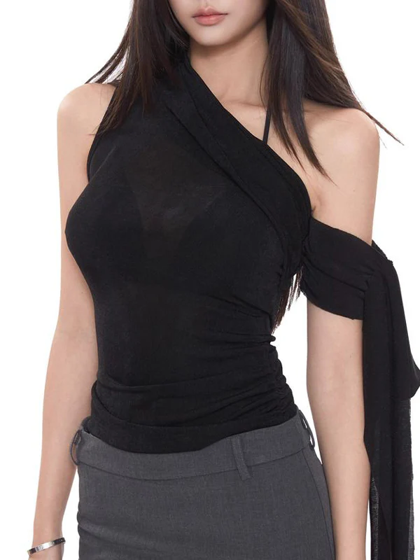 Slim Strapless One Shoulder Bandeau Top - Image 10