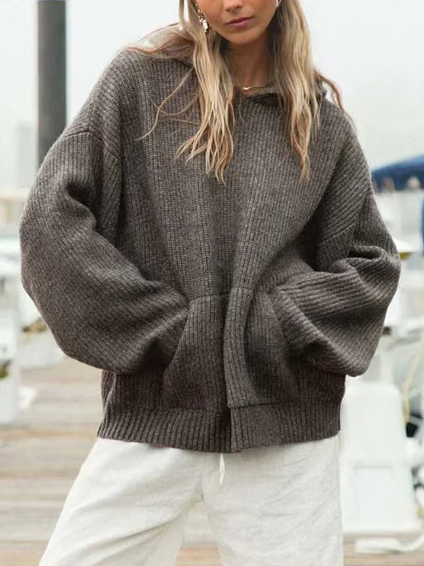 Soft Solid Color Pullover Hooded Knit Sweatshirts - Image 4