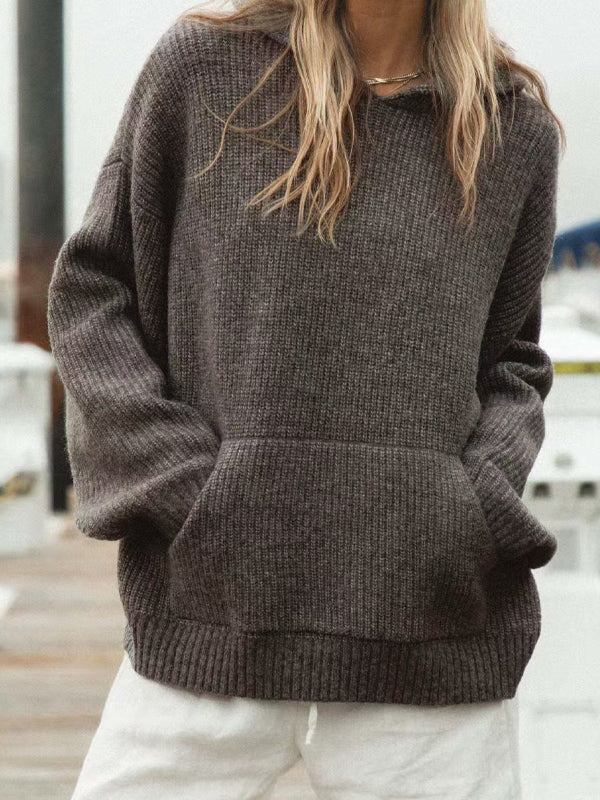 Soft Solid Color Pullover Hooded Knit Sweatshirts - Image 5