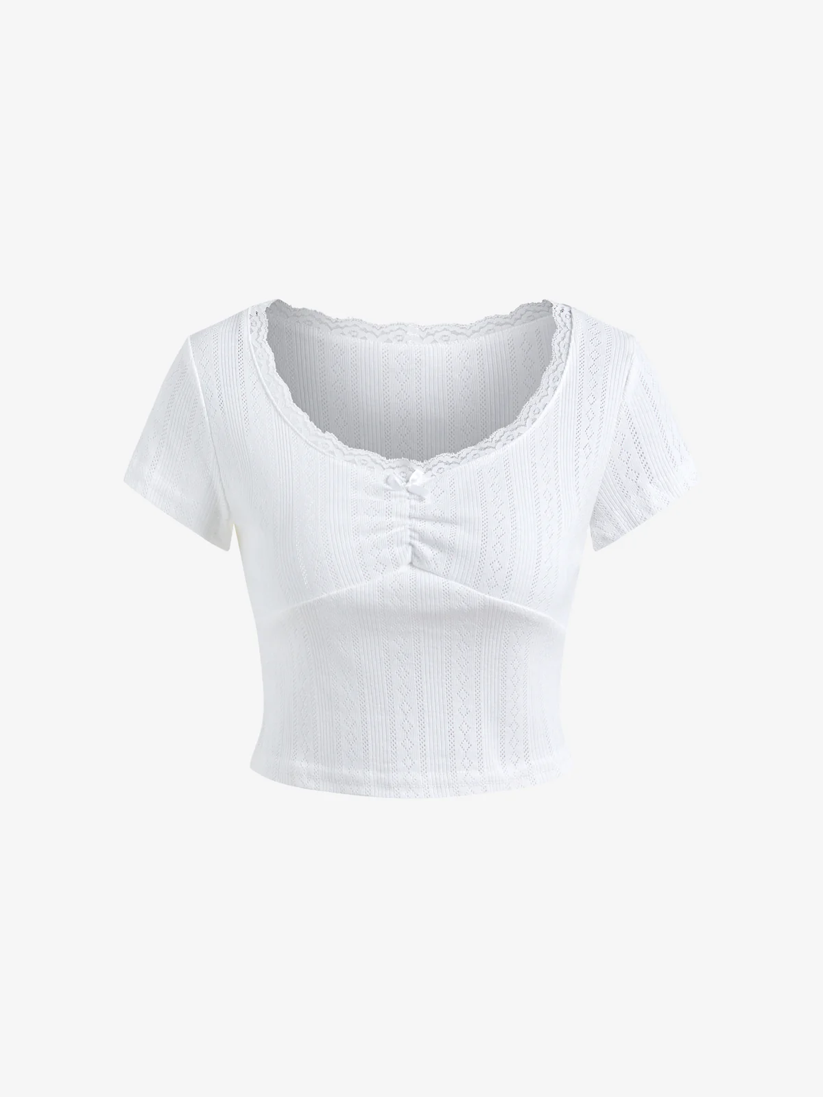 Solid Color Bow Short Sleeve Tee - Image 5