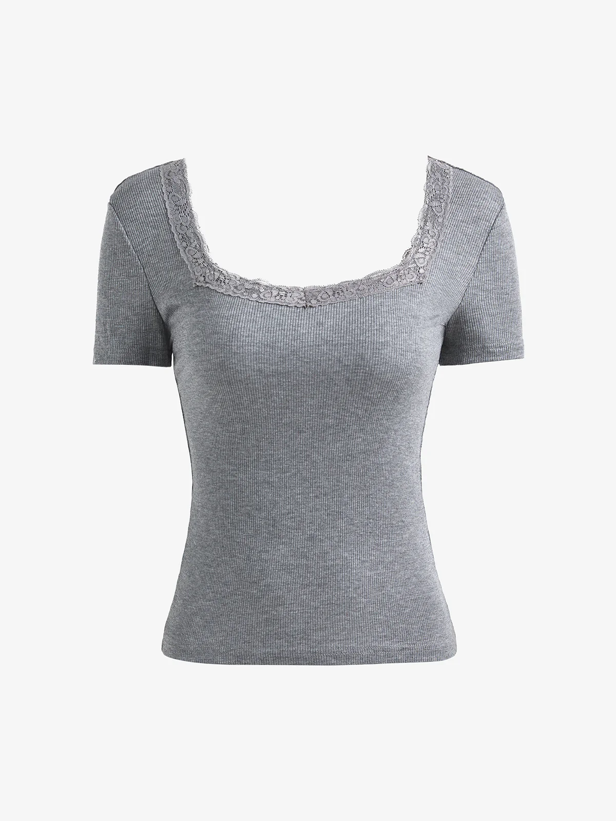 Solid Color Lace U Neck Tee