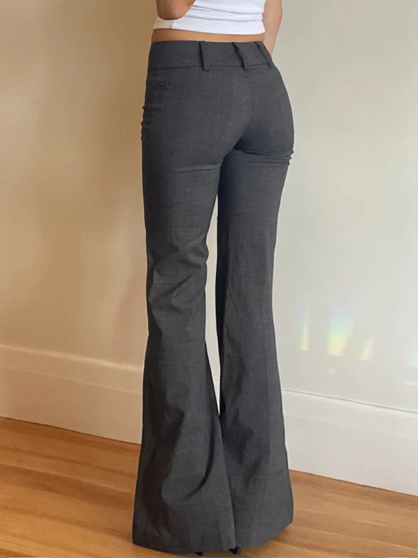 Solid Color Pleated Flare Leg Pants - Image 3