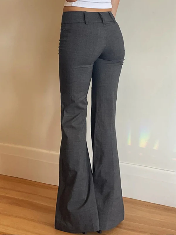 Solid Color Pleated Flare Leg Pants - Image 5