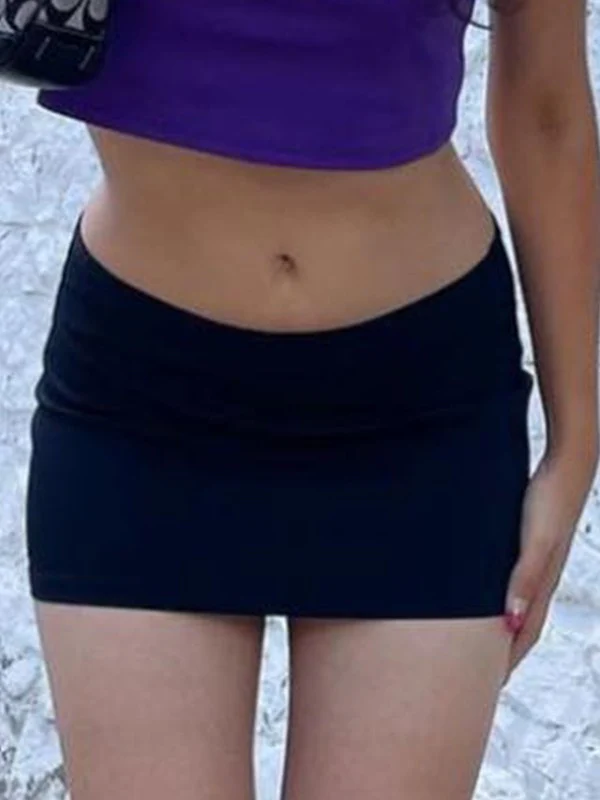 Solid Color Stretch Micro Mini Skirt - Image 3