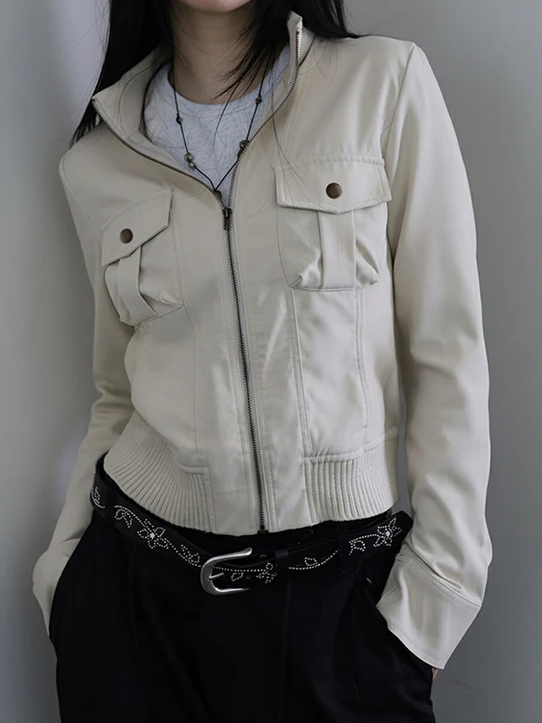 Solid-Colour Pocket Patchwork Jacket