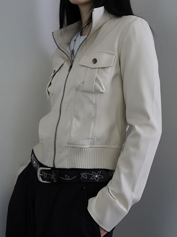 Solid-Colour Pocket Patchwork Jacket - Image 2