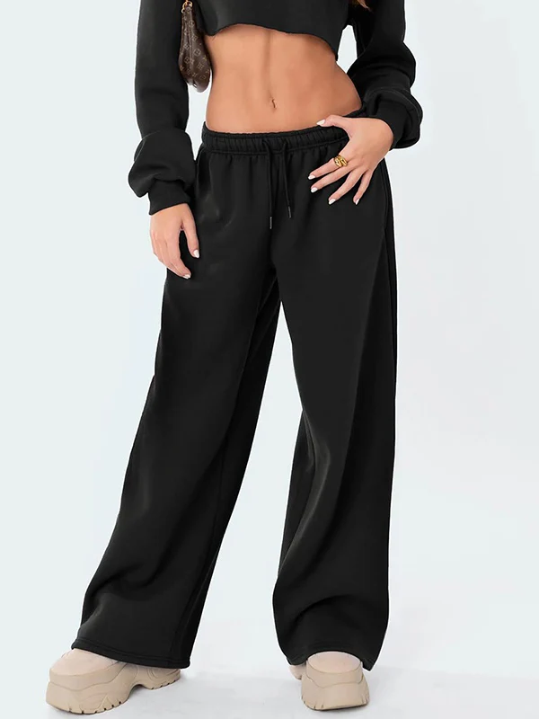 Solid Drawstring Loose Sweatpants - Image 2