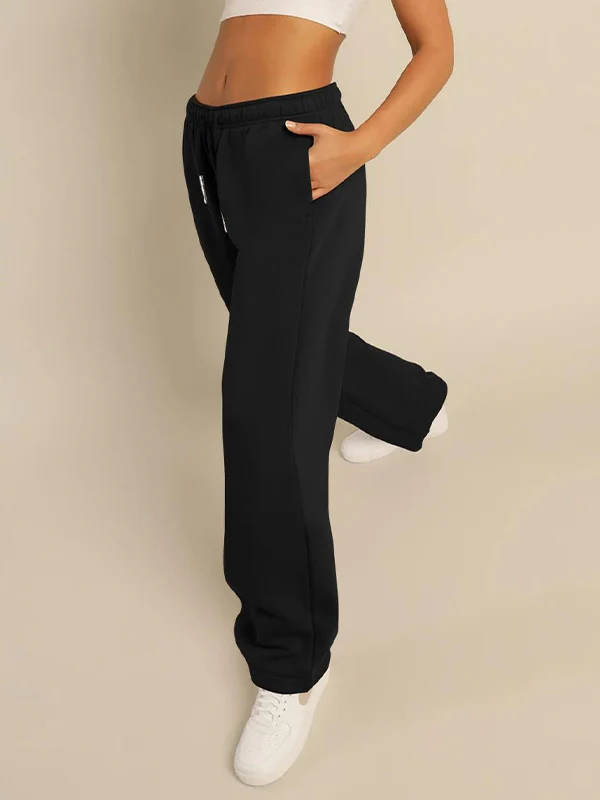 Solid Drawstring Loose Sweatpants - Image 3