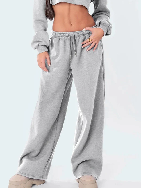 Solid Drawstring Loose Sweatpants - Image 4
