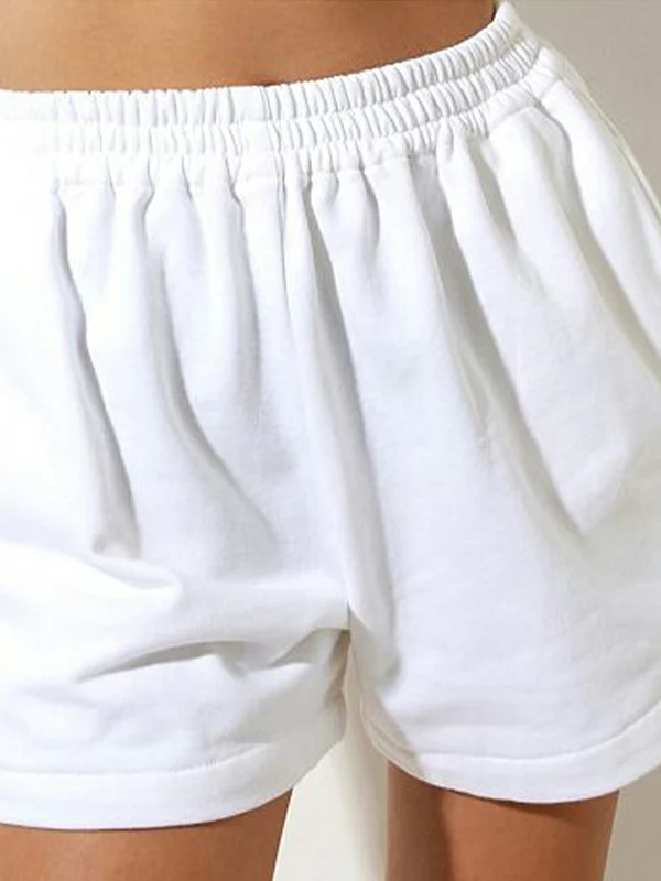 Solid Elastic Waist High Rise Shorts - Image 4