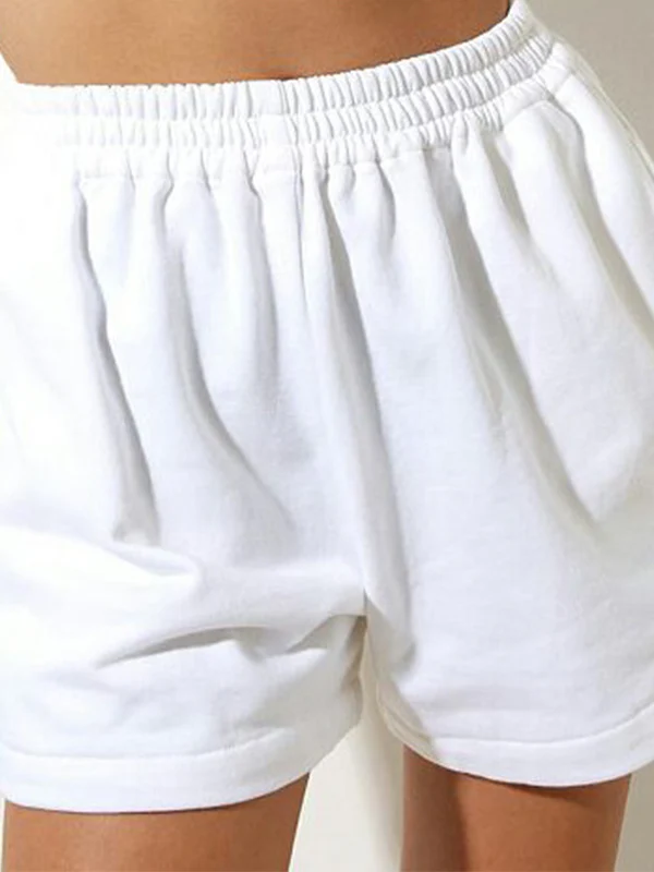 Solid Elastic Waist High Rise Shorts - Image 5