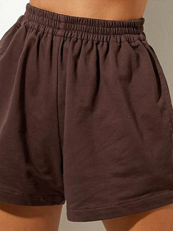 Solid Elastic Waist High Rise Shorts - Image 6