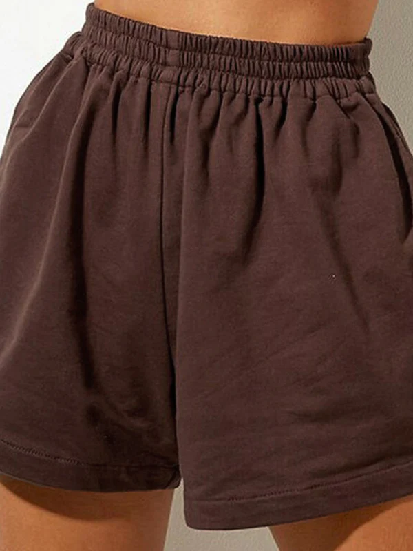 Solid Elastic Waist High Rise Shorts - Image 7
