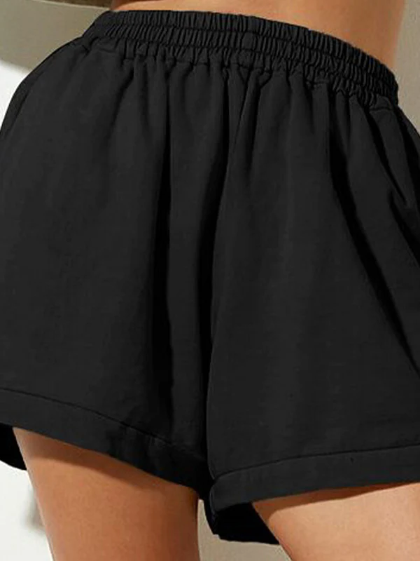 Solid Elastic Waist High Rise Shorts - Image 9