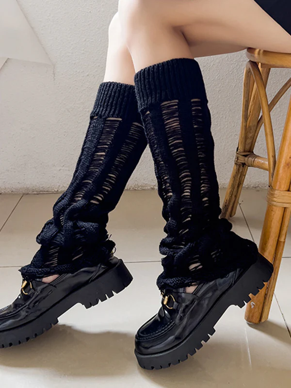 Solid Ripped Rolled Leg Warmer - Image 5