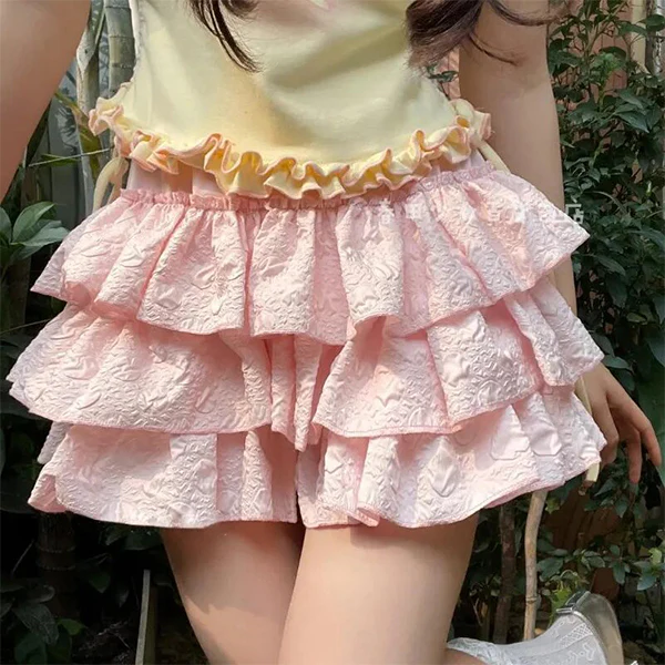 Solid Textured Tiered Shorts - Image 2