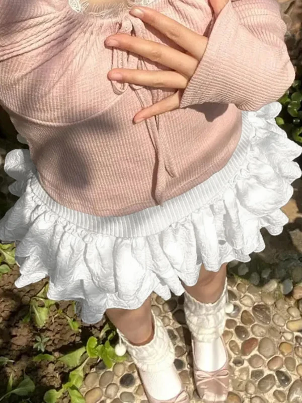 Solid Textured Tiered Shorts - Image 5