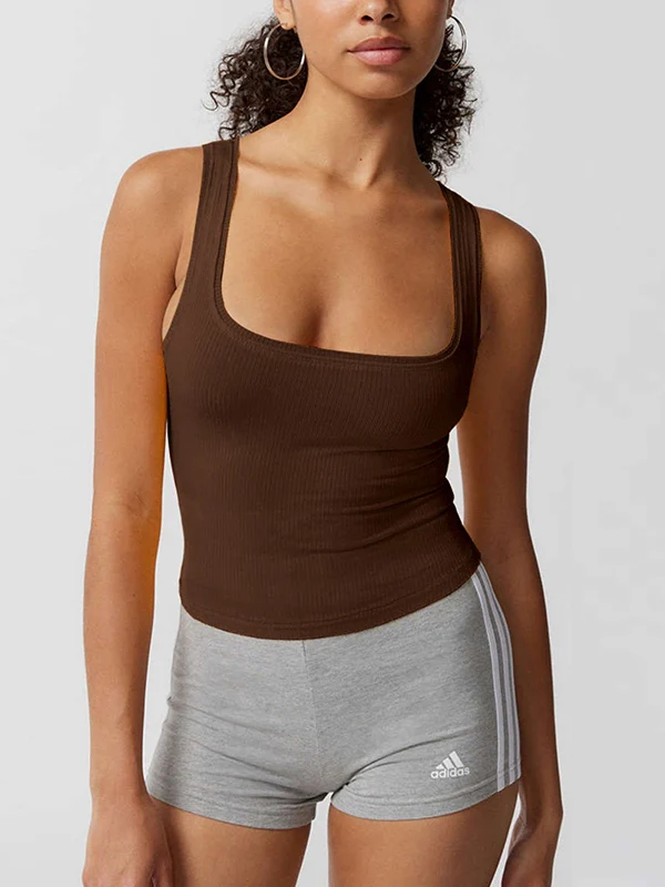 Solid U Neck Slim Tank Top - Image 12