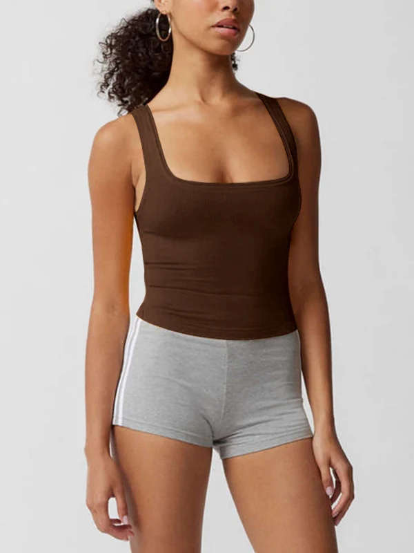 Solid U Neck Slim Tank Top - Image 15
