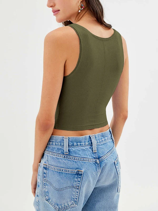 Solid U Neck Slim Tank Top - Image 19