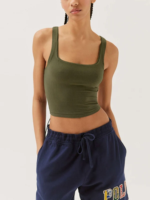 Solid U Neck Slim Tank Top - Image 21
