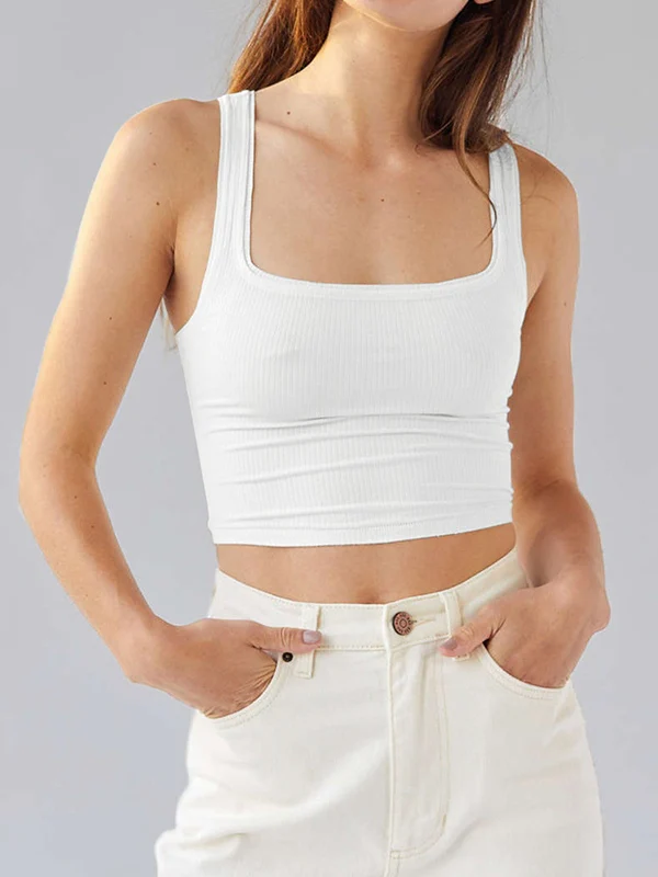 Solid U Neck Slim Tank Top - Image 22