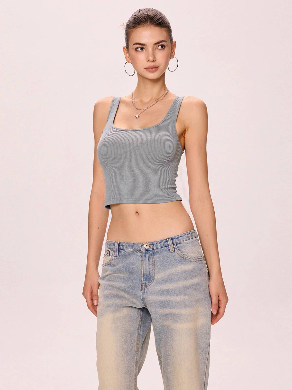 Solid U Neck Slim Tank Top - Image 3